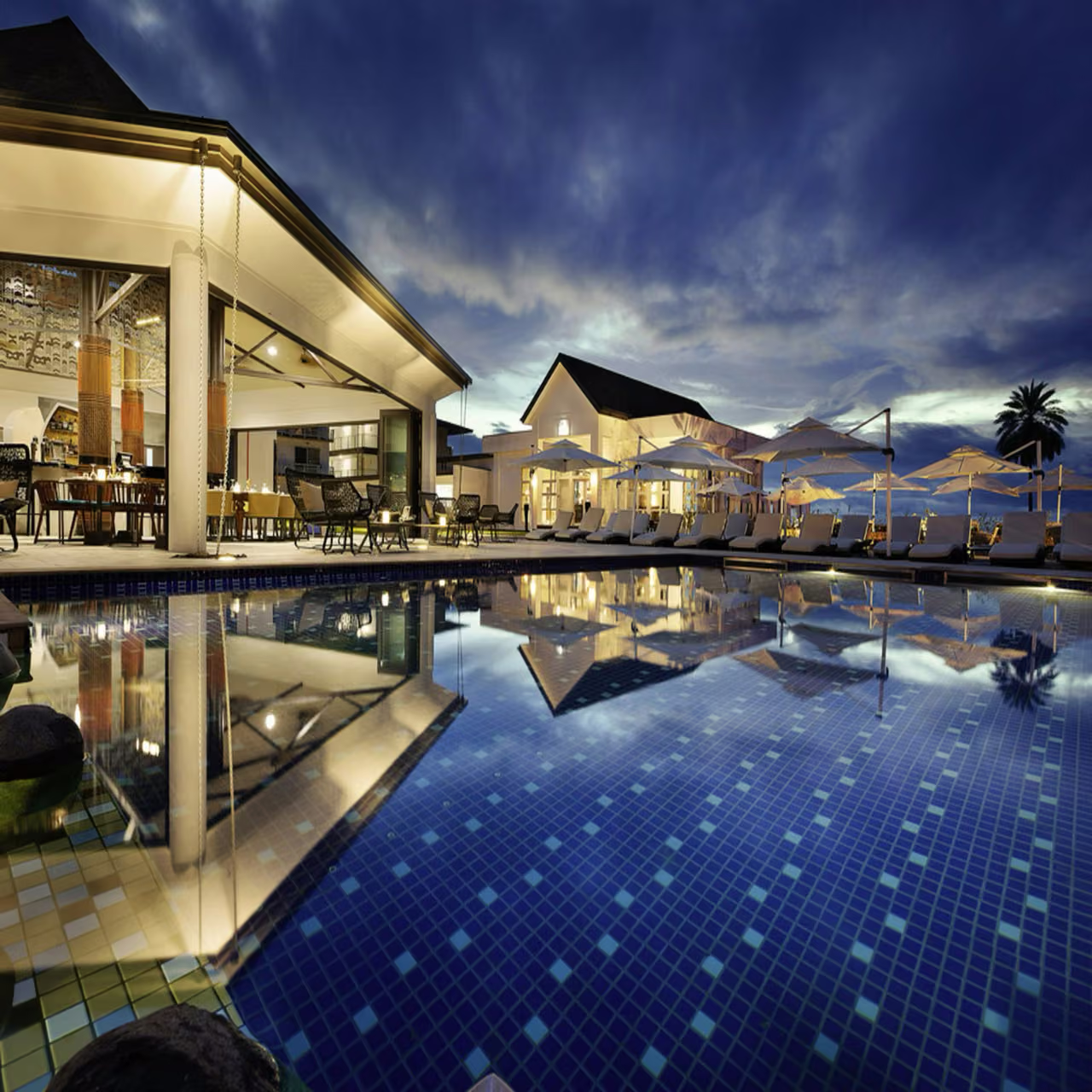 Luxury beachfront resort swimming pool in southern Sri Lanka